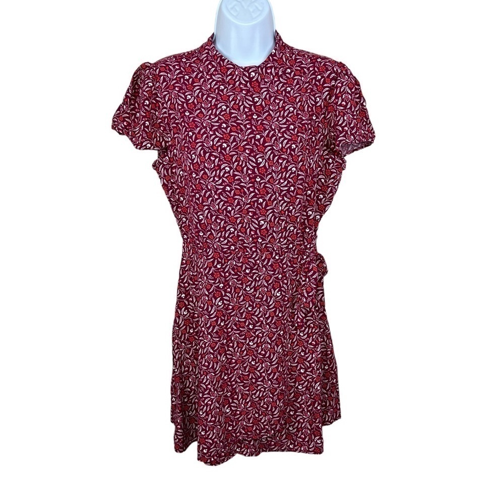 XL Juniors Mi Ami Fuchsia Pink Floral Mock Neck Dress Short Sleeve Rayon